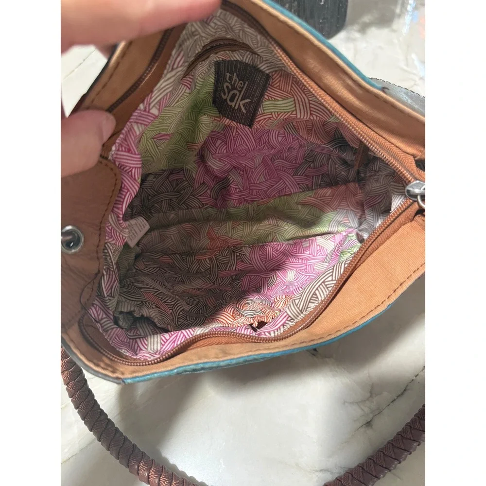 The Sak Patchwork Leather Suede Hobo Bag Multicolor Braided Handle Boho